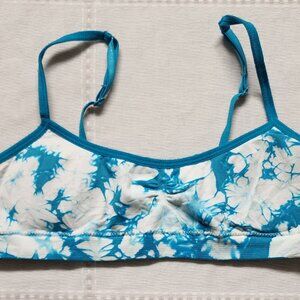 Hanes Girls Wireless Seamless Ruched Crop Sports Teal Blue Tie Dye Size Small